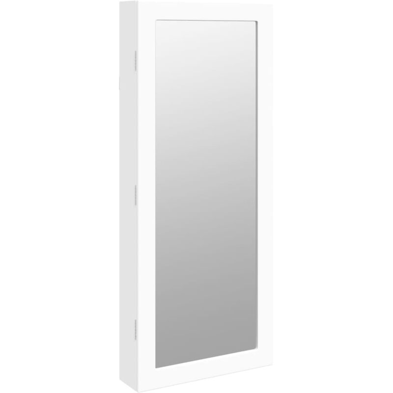 Armoire à bijoux meuble rangement organisateur chambre vestiaire salle de bain avec miroir et éclairage led mural blanc