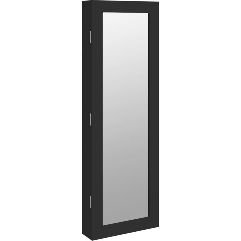 Armoire à bijoux meuble rangement organisateur chambre vestiaire salle de bain avec miroir murale 30 x 8,5 x 90 cm noir