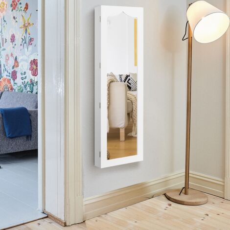 Armoire à Bijoux Murale, Armoire de rangement LED, Miroir, 6 Tiroirs, Hauteur Crochet Ajustable, 120x36.5x11.5CM CW1824 Maison Chic