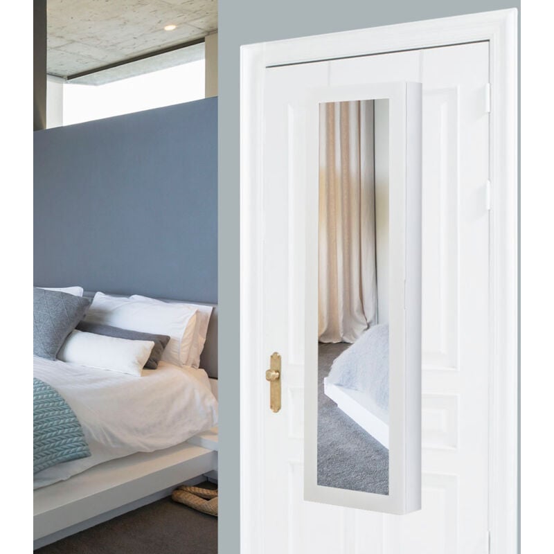 Armoire à Bijoux Murale Meuble à Bijoux Suspendu Accroché à la Porte avec miroir, en MDF, 31.5 x 8.7 x 110 cm, Blanc DESIGN IN