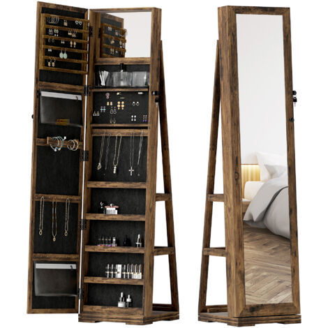 Armoire à Bijoux pivotante verrouillable boîte à bijoux avec Miroir - Armoire Bijoux Multi-Rangement - Brun Rustique