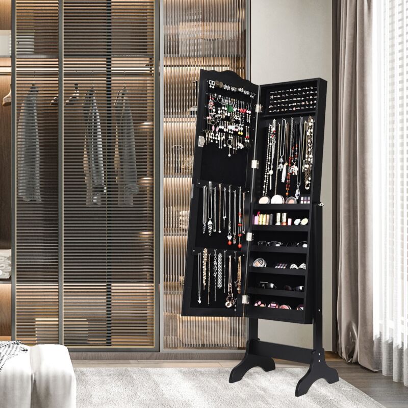 Armoire à Bijoux sur Pied, Armoire de rangement, 2 Organiseurs Cosmétiques Amovibles, Rangement Compartimenté, Noir CW4652 design in