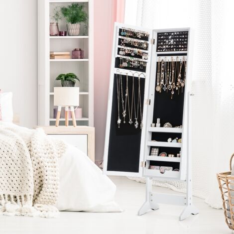 Armoire à bijoux sur Pied avec Miroir Armoire de Rangement Cosmétiques 3 Positions Réglables Blanc Maison Chic