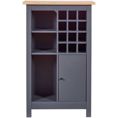 Armoire à bouteilles, meuble de rangement coloris anthracite / chêne Artisan - longueur 76 x profondeur 33 x hauteur 124 cm