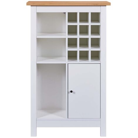 Armoire à bouteilles, meuble de rangement coloris blanc / chêne Artisan -longueur 76 x profondeur 33 x hauteur 124 cm