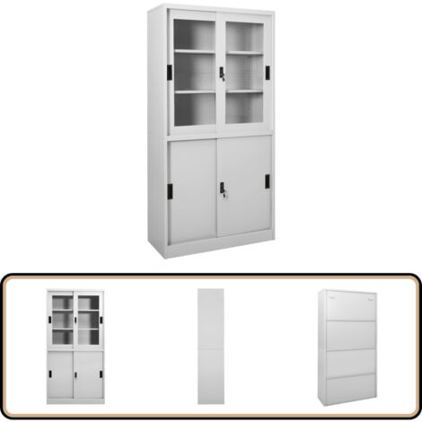 Armoire à bureau porte coulissante Gris clair 90x40x180cm Acier - Armoire De Bureau - Meuble De Rangement - Classement Documents - Armoire Métallique - Armoire Avec Serrure
