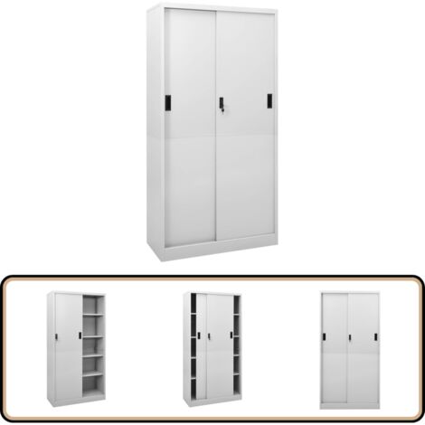 Armoire à bureau porte coulissante Gris clair 90x40x180cm Acier - Armoire De Bureau - Meuble De Rangement - Classeur - Armoire Métallique - Armoire Avec Porte Coulissante