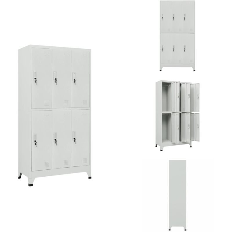 Armoire à casier avec 6 compartiments Acier 90x45x180 cm Gris - Armoire Métallique - Meuble Rangement - Placard Industriel - Armoire Locker