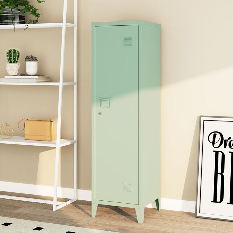 [en.casa] - Armoire à casier Kurikka métallique vérouillable 137 x 38 x 38 cm vert pastel