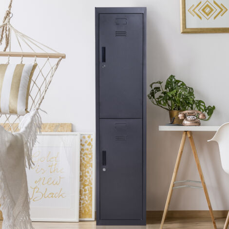 Armoire à casiers à 4 niveaux. casier vestiaire métallique avec 2 portes verrouillables à 2 clés. 38x46x180cm. noir
