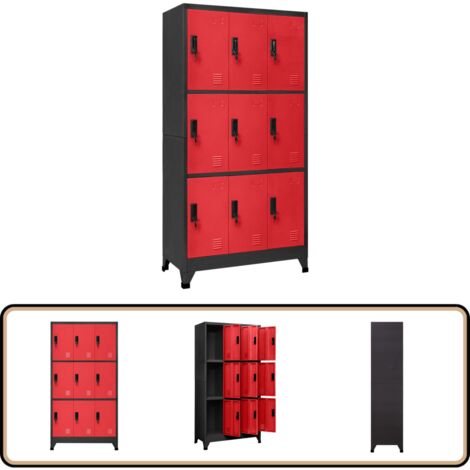 Armoire à casiers Anthracite et rouge 90x45x180 cm Acier - Armoire À Casiers - Meuble De Rangement - Armoire Métallique - Armoire Scolaire - Armoire De Bureau