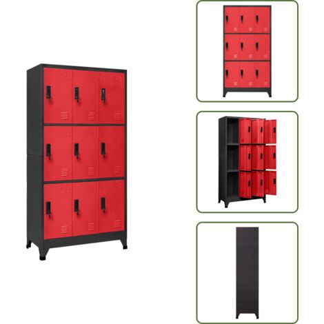 Armoire à casiers Anthracite et rouge 90x45x180 cm Acier - Armoire À Casiers - Meuble De Rangement - Armoire Métallique - Armoire Scolaire - Armoire De Bureau