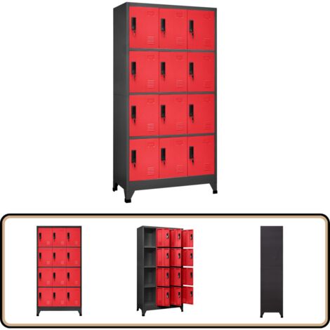 Armoire à casiers Anthracite et rouge 90x45x180 cm Acier - Meuble De Rangement - Armoire À Casiers - Armoire Métallique - Rangement Scolaire - Rangement Bureau