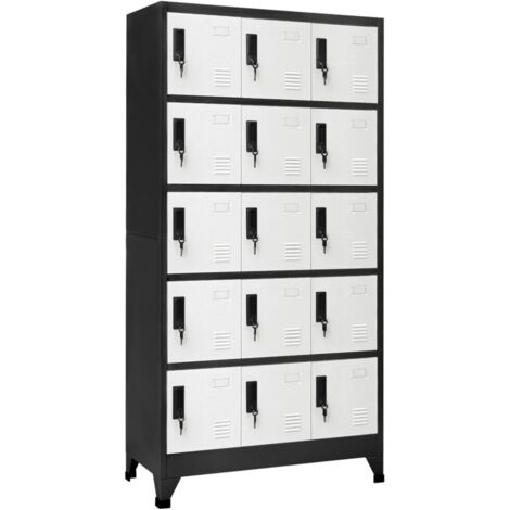 Armoire à casiers Armoire de chambre Armoire de rangement Anthracite et blanc 90x40x180 cm Acier 77803
