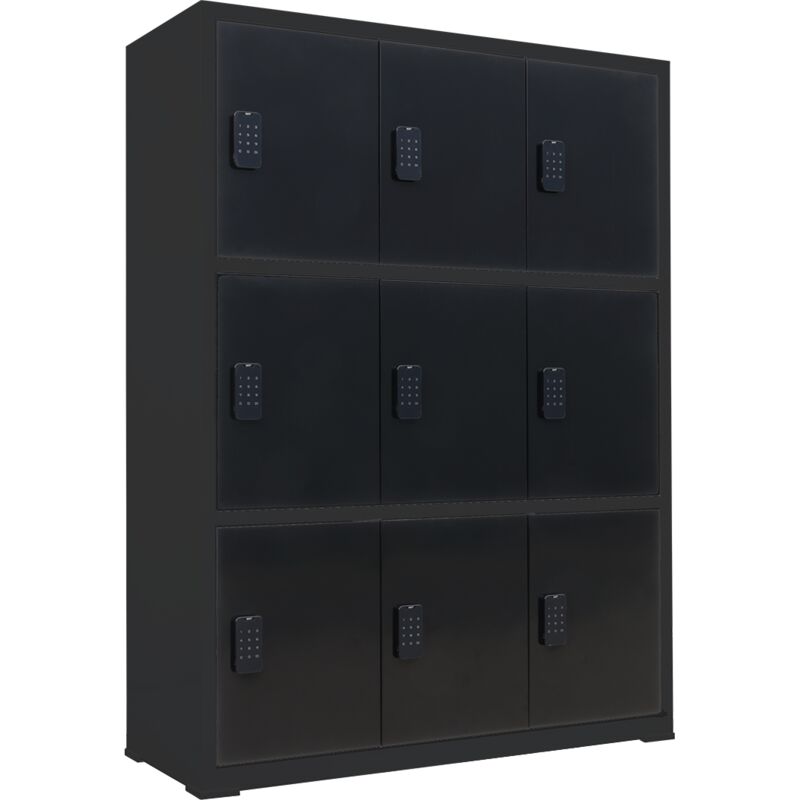 Armoire à casiers avec serrure à combinaison numérique - Noir - 112 x 42 x 150 cm - 9 casiers
