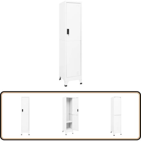 Armoire à casiers Blanc 38x45x180 cm Acier - Meuble De Rangement - Armoire Métallique - Armoire À Casiers - Meuble Scolaire - Armoire De Bureau