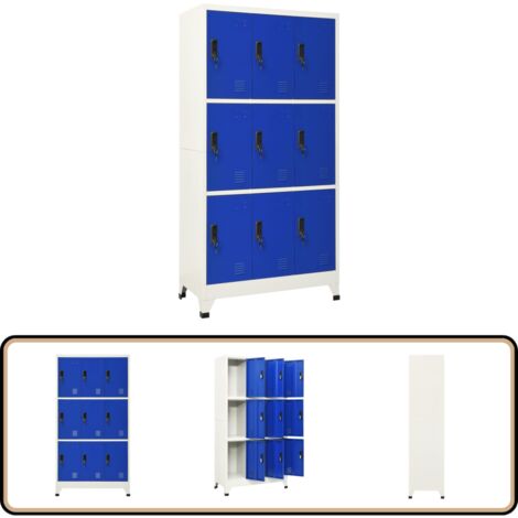 Armoire à casiers Gris et bleu 90x45x180 cm Acier - Armoire À Casiers - Meuble De Rangement - Armoire Métallique - Armoire Scolaire - Armoire De Bureau