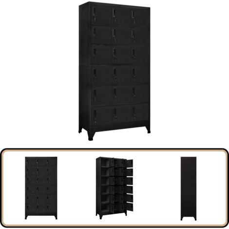 Armoire à casiers Noir 90x40x180 cm Acier - Meuble De Rangement - Armoire Métallique - Armoire À Casiers - Placard Métal - Organisation