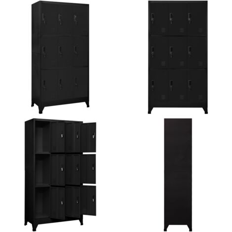 Armoire à casiers Noir 90x45x180 cm Acier - Armoire À Casiers - Meuble De Rangement - Armoire Métallique - Armoire Scolaire - Armoire De Bureau - Home & Living