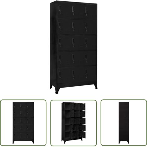 Armoire à casiers, Vestiaire Métallique, Meuble de rangement Noir 90x40x180 cm Acier HYB75889