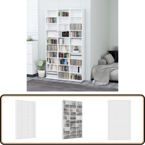Armoire à CD Blanc 102x16x177,5 cm Bois d'ingénierie - Meuble TV - Bibliothèque - Rangement Cd - Meuble Audio - Étagère Ouverte