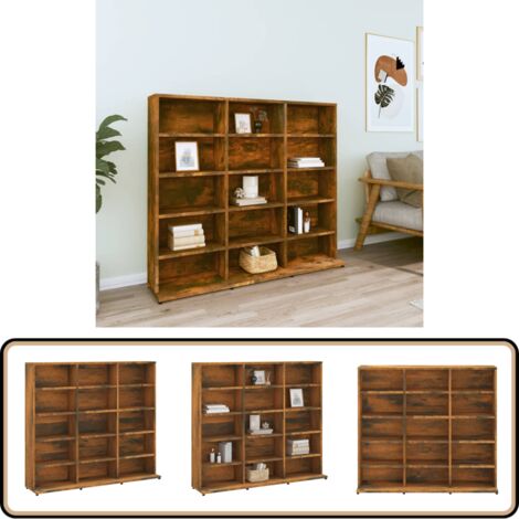 Armoire à CD Chêne fumé 102x23x89,5 cm Bois d'ingénierie - Armoire À CD - Meuble Rangement CD - Étagères - Bibliothèque - Mobilier Salle De Séjour