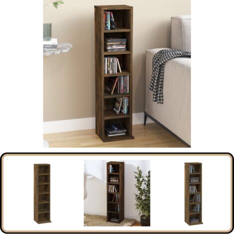 Armoire à CD Chêne fumé 21x20x88 cm Bois d'ingénierie - Armoire À CD - Bibliothèque - Rangement CD - Meuble Rangement - Meuble Audio