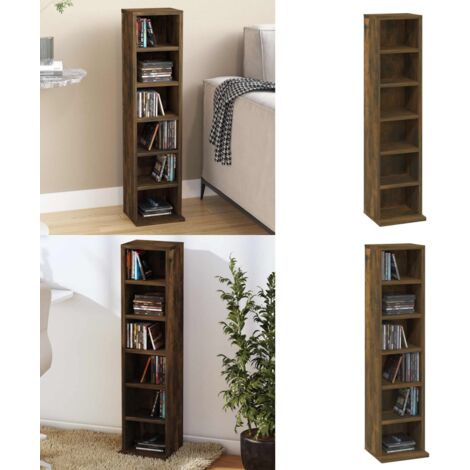 Armoire à CD Chêne fumé 21x20x88 cm Bois d'ingénierie - Armoire À CD - Bibliothèque - Rangement CD - Meuble Rangement - Meuble Audio - Home & Living