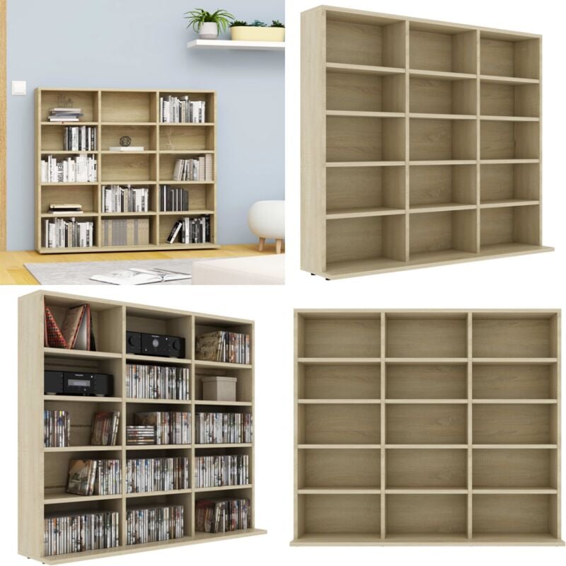 Armoire à cd Chêne sonoma 102x23x89,5 cm Bois d'ingénierie - Armoire à cd - Meuble Rangement - Bibliothèque - Étagère - Rangement cd - Home & Living
