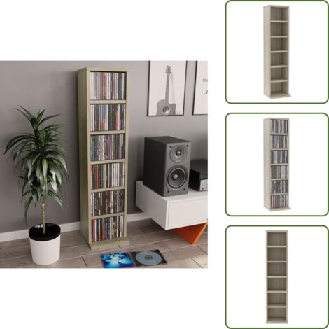Armoire à CD Chêne sonoma 21x20x88 cm Bois d'ingénierie - Meuble Rangement Cd - Armoire Cd - Bibliothèque Cd - Rangement Musique - Étagère Cd