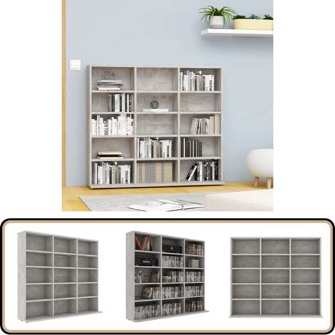 Armoire à CD Gris béton 102x23x89,5 cm Bois d’ingénierie - Meuble Rangement Cd - Bibliothèque Cd - Meuble Audio - Rangement Disque - Armoire Cd Gris