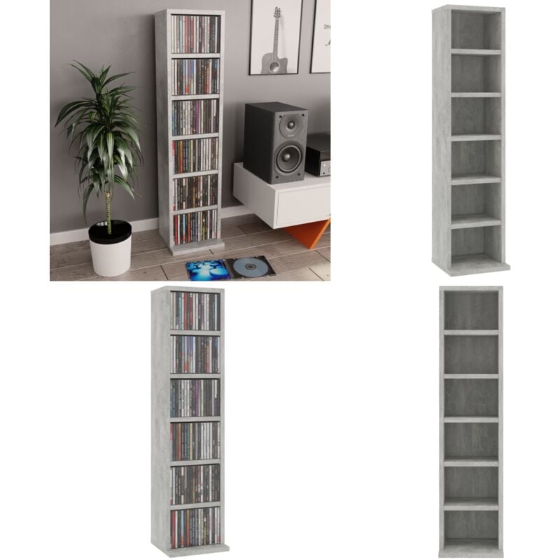Vidaxl - Armoire à cd Gris béton 21x20x88 cm Bois d'ingénierie - Meuble Rangement Cd - Armoire Cd - Étagère Cd - Rangement Musique - Bibliothèque Cd
