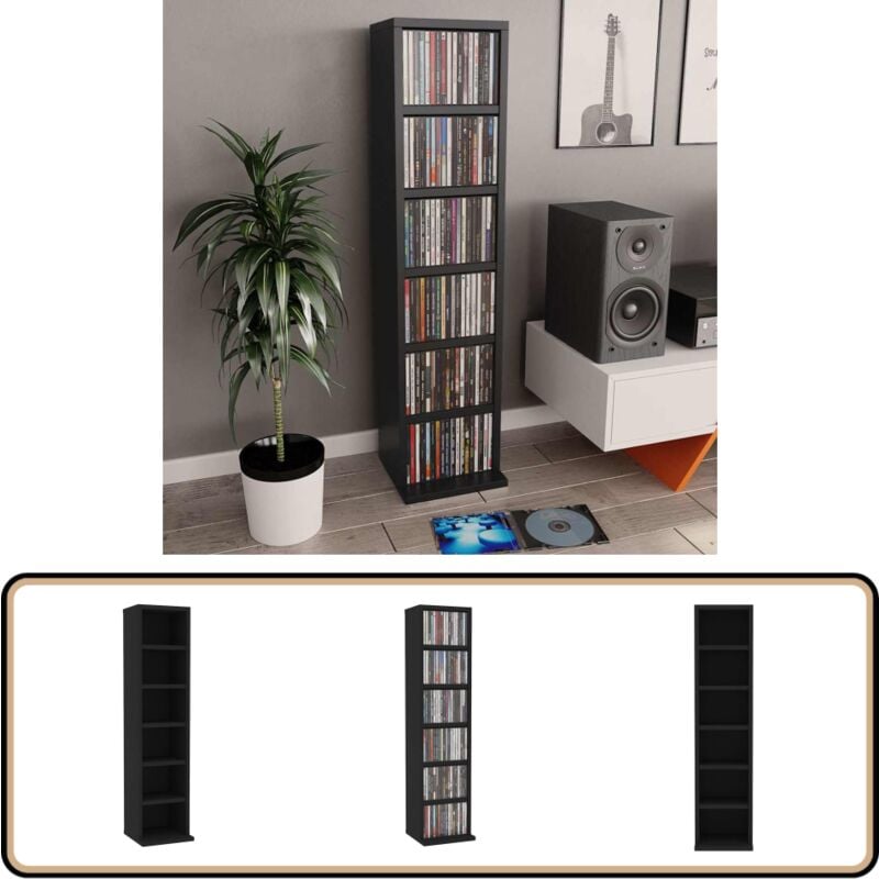 Armoire à cd Noir 21x20x88 cm Bois d'ingénierie - Armoire à Cd - Bibliothèque Audio - Rangement Cd - Meuble Rangement - Étagère Cd