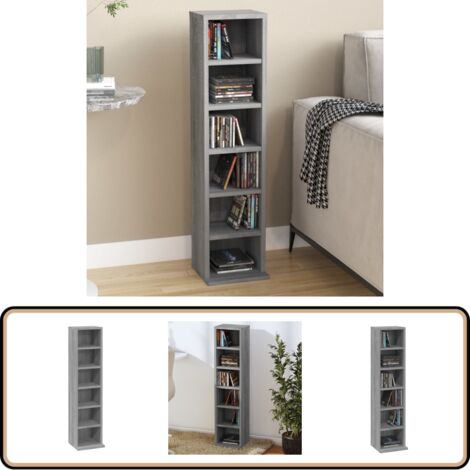 Armoire à CD Sonoma gris 21x20x88 cm Bois d'ingénierie - Armoire À CD - Rangement CD - Bibliothèque - Meuble Audio - Mobilier Intérieur