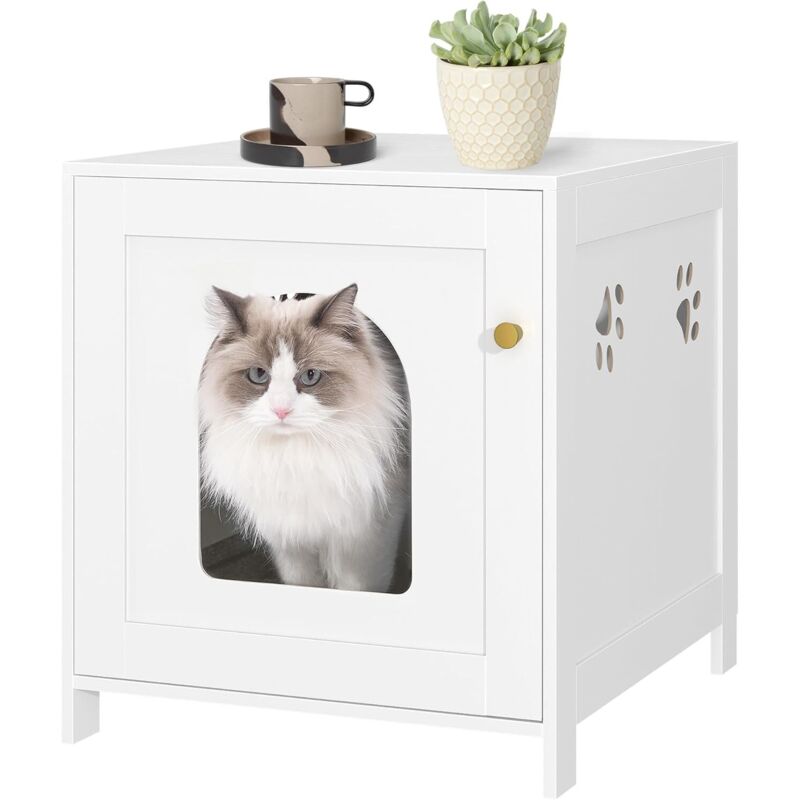 Armoire à chats meuble de litière caché 53 x 47 x 52 cm – Imperméable et anti-fuites – Panneau de particules et acier – Blanc