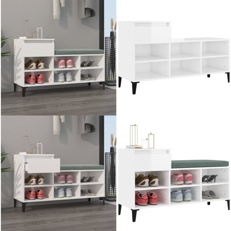 Vidaxl - Armoire à chaussure Blanc brillant 102x36x60 cm Bois ingénierie - Armoire à Chaussures - Rangement Chaussures - Meuble à Chaussures