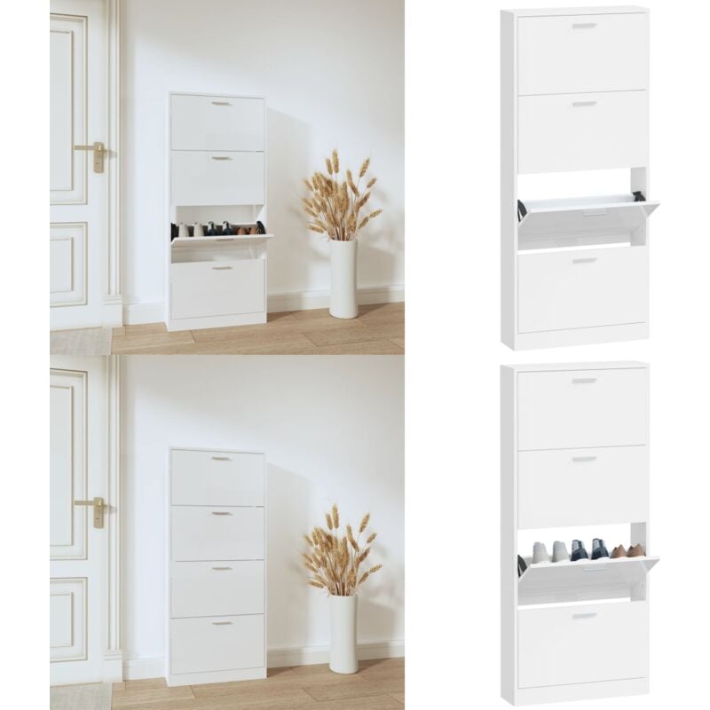Vidaxl - Armoire à chaussure Blanc brillant 59x17x150 cm Bois ingénierie - Meuble Range Chaussures - Armoire Chaussures - Rangement Chaussures