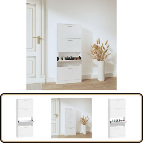 Armoire à chaussure Blanc brillant 59x17x150 cm Bois ingénierie - Meuble Range Chaussures - Armoire Chaussures - Rangement Chaussures - Placard Chaussures - Étagère Chaussures