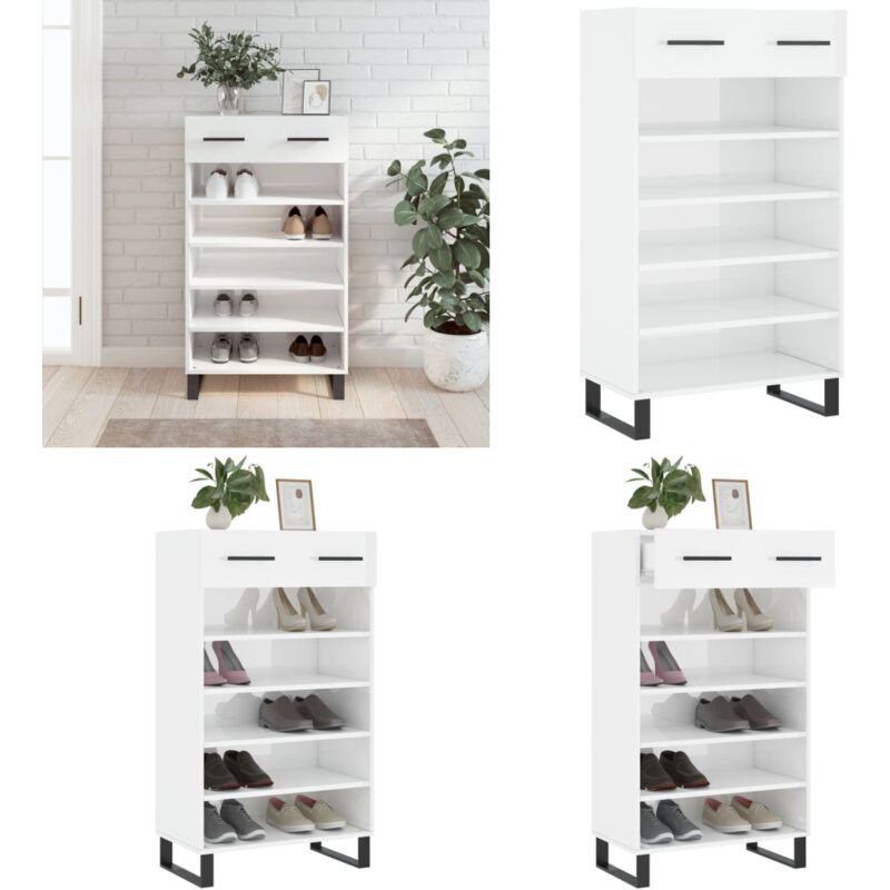 Vidaxl - Armoire à chaussure Blanc brillant 60x35x105 cm Bois ingénierie - Armoire à Chaussures - Meuble Rangement - Rangement Chaussures - Placard