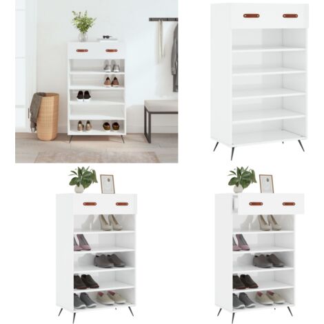 Armoire à chaussure Blanc brillant 60x35x105 cm Bois ingénierie - Armoire À Chaussures - Meuble Rangement - Rangement Chaussures - Organisation Chaussures - Mobilier Entrée - Home & Living