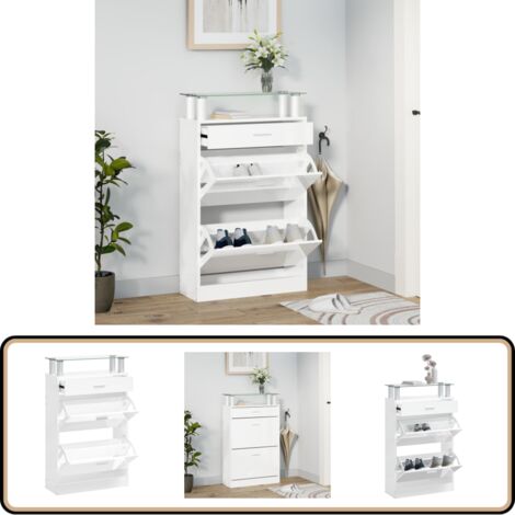 Armoire à chaussure Blanc brillant 63x24x104 cm Bois ingénierie - Meuble Range Chaussures - Armoire Chaussures - Rangement Chaussures - Étagère Chaussures - Placard Chaussures