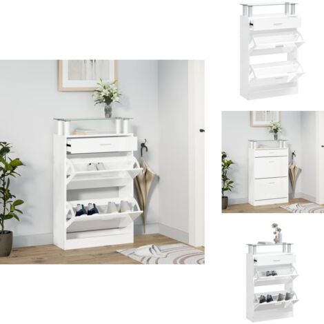Armoire à chaussure Blanc brillant 63x24x104 cm Bois ingénierie - Meuble Range Chaussures - Armoire Chaussures - Rangement Chaussures - Étagère Chaussures - Placard Chaussures