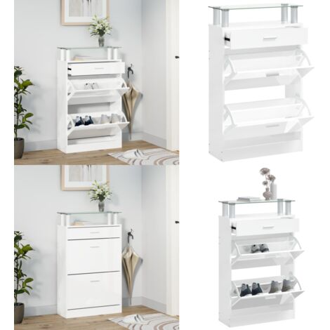 Armoire à chaussure Blanc brillant 63x24x104 cm Bois ingénierie - Meuble Range Chaussures - Armoire Chaussures - Rangement Chaussures - Étagère Chaussures - Placard Chaussures - Home & Living