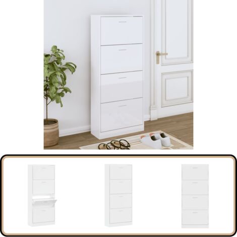 Armoire à chaussure Blanc brillant 63x24x147 cm Bois ingénierie - Meuble Range Chaussures - Armoire Chaussures - Rangement Chaussures - Placard Chaussures - Organiseur Chaussures