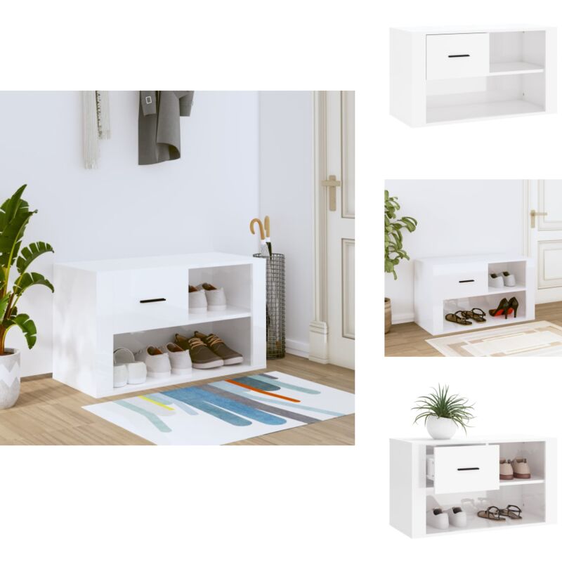 Armoire à chaussure Blanc brillant 80x35x45 cm Bois ingénierie - Armoire à Chaussures - Meuble Rangement Chaussures - Étagère Chaussures - Rangements