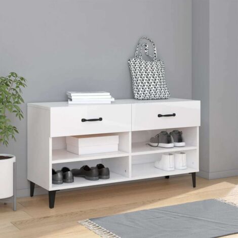Armoire à chaussure Meuble à Chaussures  Blanc brillant 102x35x55 cm Bois ingénierie 99900