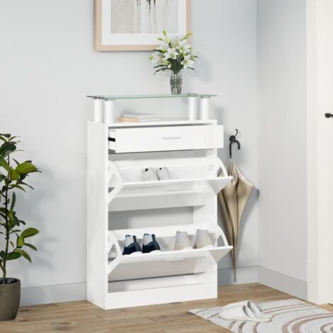 Armoire à chaussure  Meuble à Chaussures Blanc brillant 63x24x104 cm Bois ingénierie 95068