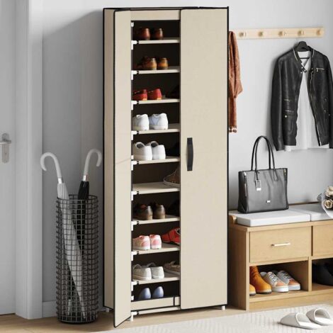 Armoire à chaussure, Meuble à chaussures, Étagère à Chaussuress Crème 60x30x166 cm Tissu LKOWF30103
