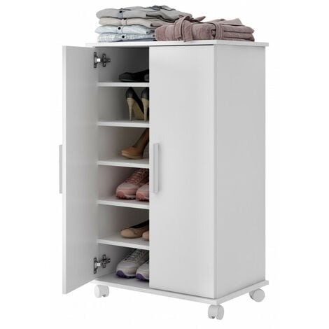 BEAUX MEUBLES PAS CHERS Armoire à Chaussures 12 Paires Blanche Lingère 6 Niches L 60 H 99 P 38 cm