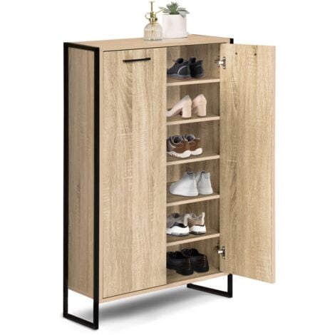 IDMARKET Armoire à chaussures 18 paires LUIS 2 portes design industriel